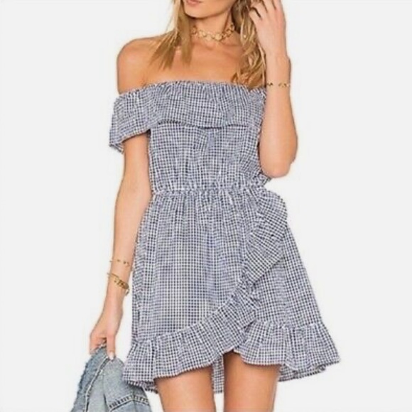 LOVERS + FRIENDS BLUE GINGHAM STRAPLESS DRESS - Picture 1 of 6